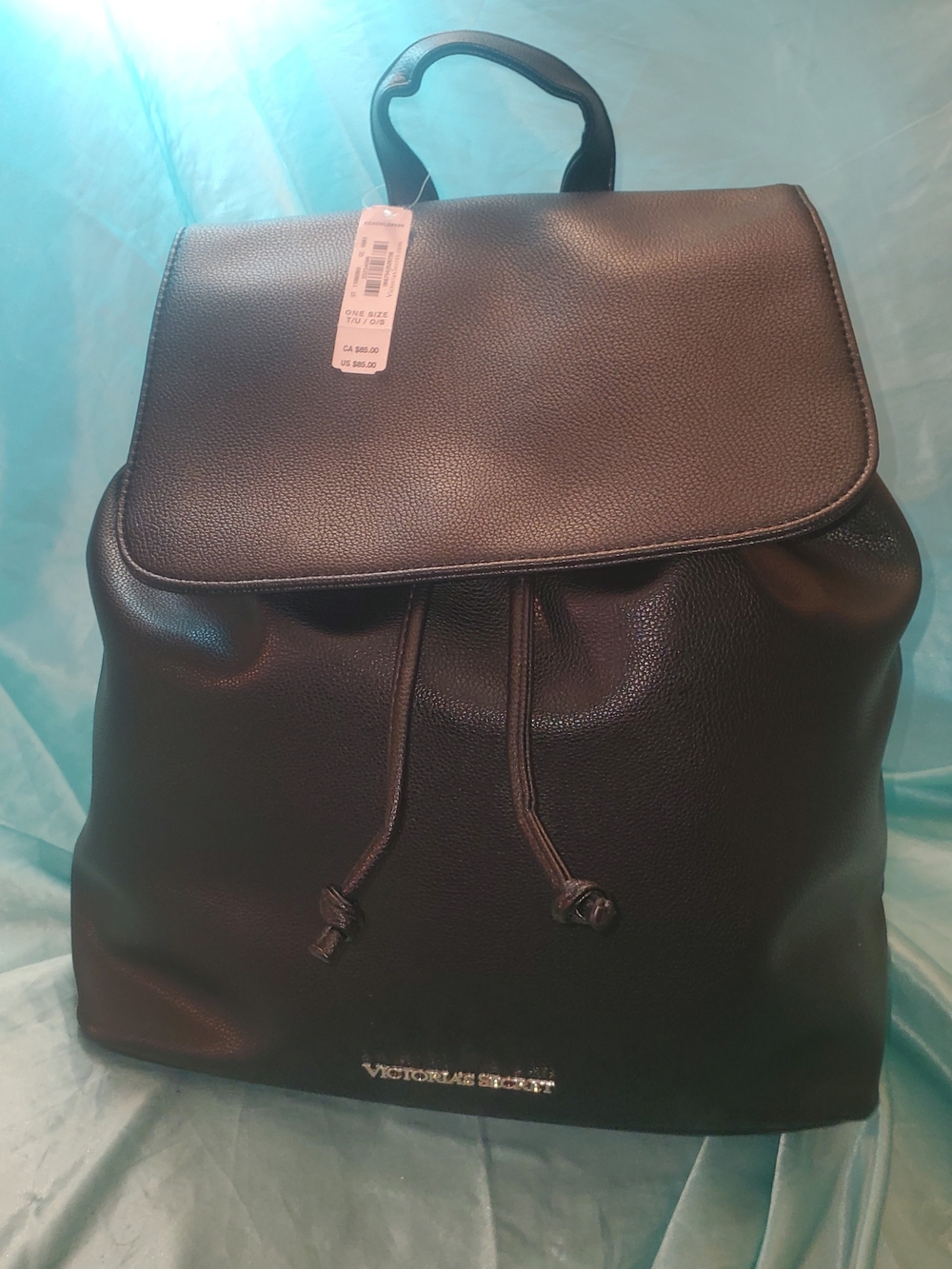 Victoria's Secret Black Faux Leather Drawstring Backpack/Purse